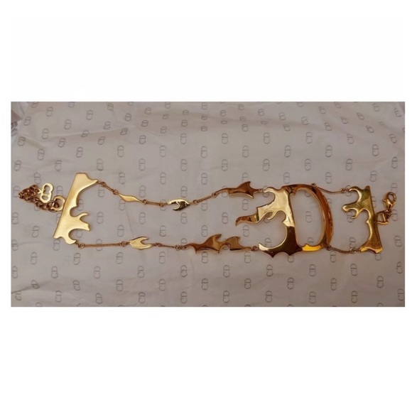 Christian Dior By John Galliano Gold Flaming “D” Logo Runway Bracelet Cuff - Picture 4 of 10
